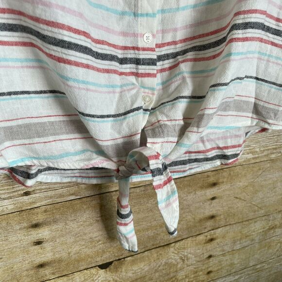 Weatherproof Vintage Washable Linen Striped Shirt - Size XXL - Tie Front Top - Picture 2 of 7